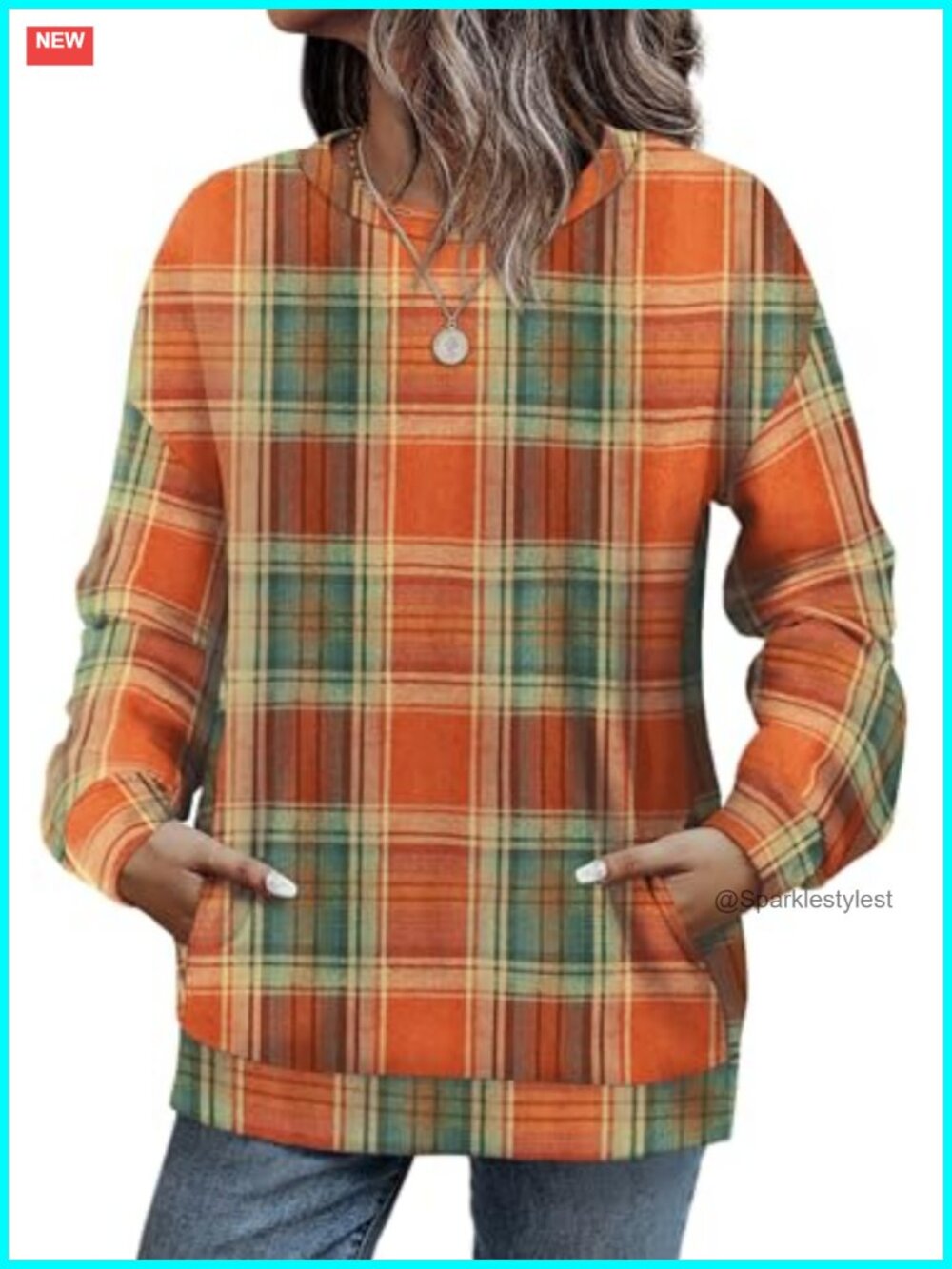 Womens Crewneck Sweatshirt Drop Shoulder Hidden Pocket Pullover